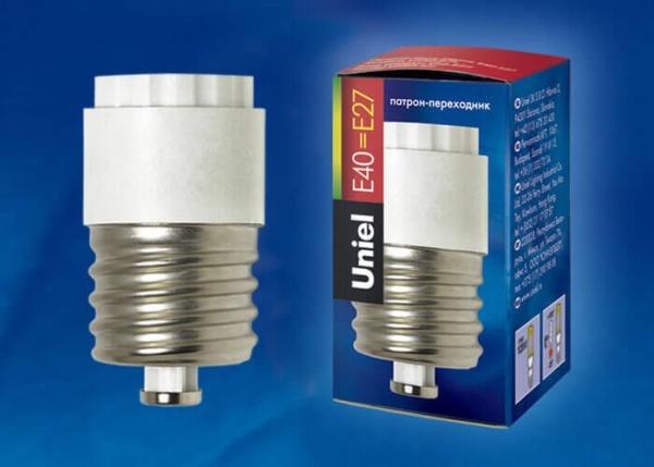 Переходник с цоколя E40 на E27 Uniel LH40-27L 00719 Переходник с цоколя E40 на E27 Uniel LH40-27L 00719