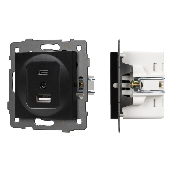Механизм USB розетки SCT-MUAC-PL-BK-V (5V, 3A, QC4) Arlight 049838