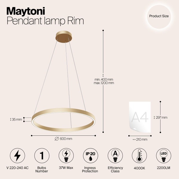 Подвесной светодиодный светильник Maytoni Rim MOD058PL-L32BS4K