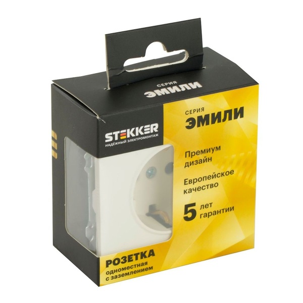 Розетка 2P+PE Stekker Эмили со шторками белый фарфор RST16-5110-01 49880
