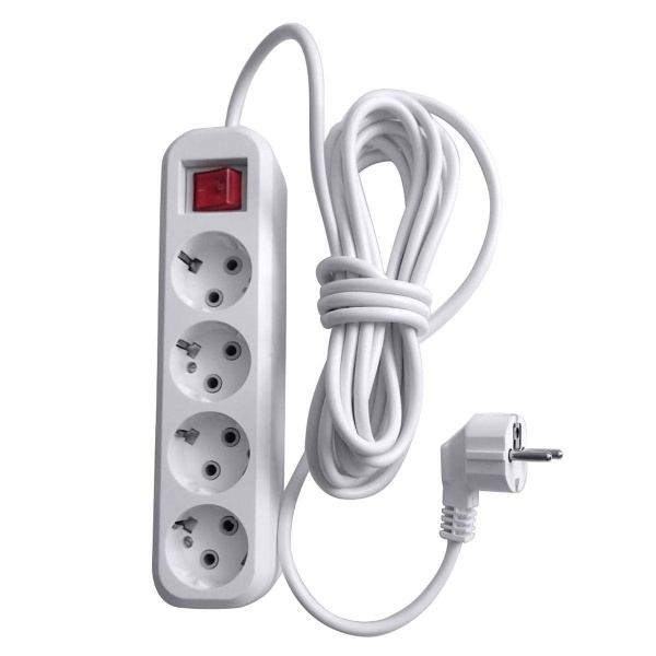 Удлинитель четырехместный с/з с выключателем Stekker HM03-41-07 3x0,75, 7м Home (У10А-003), белый 39526