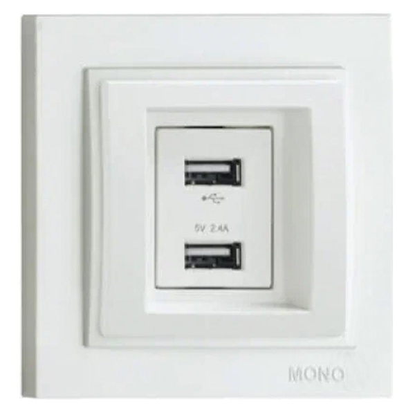 Розетка 2-а USB-зарядка Mono Electric Despina 250V крем 102-170005-178 Розетка 2-а USB-зарядка Mono Electric Despina 250V крем 102-170005-178