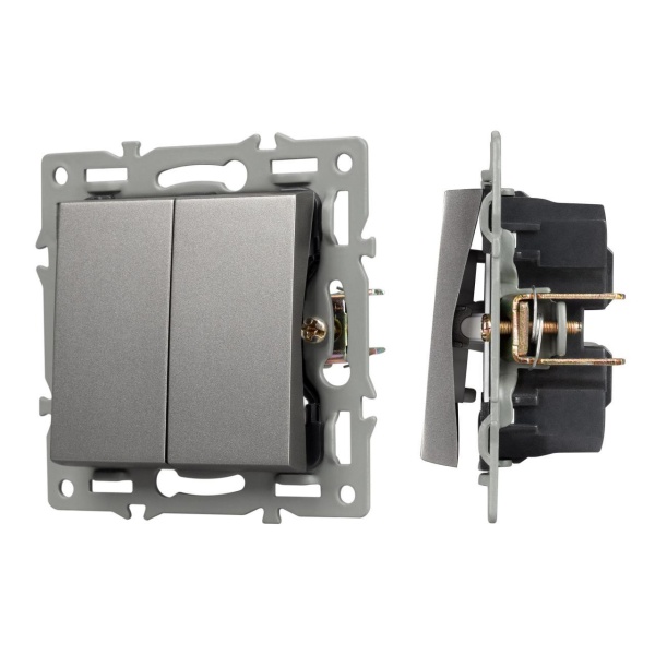 Механизм выключателя двухклавишный непроходной SWT-MK02-PL-GR (250V, 16A) Arlight 043726