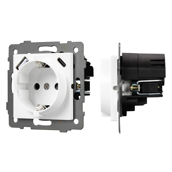Механизм розетки с быстрой USB зарядкой SCT-MUAC-PL-WH-V (250V, 16A) Arlight 049822