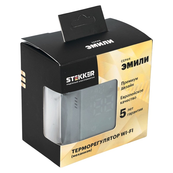 Терморегулятор Wi-Fi (механизм), Stekker, 250В, 3500Вт Эмили, RSW00-5119-10, платиново-серый, soft touch 50378