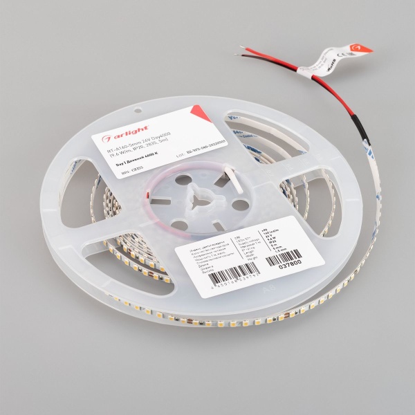 Светодиодная лента Arlight 9,6W/m 160LED/m 2835SMD дневной белый 5M RT-A160-5mm 24V Day4000 037800