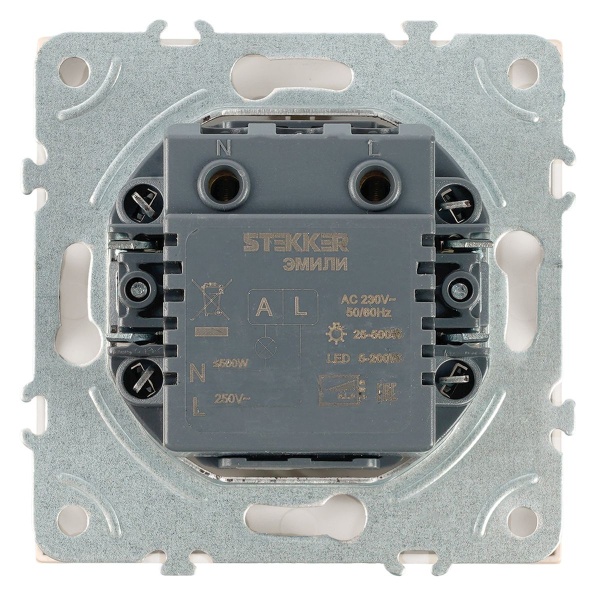 Выключатель диммирующий (механизм), Stekker, 250В, 500W Эмили, RSW10-5106-01, белый фарфор, soft touch 49868