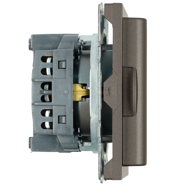 Розетка 1-местная с крышкой с защ. штор, Stekker, с/з, IP42, 250В, 16А Эмили, RST16-5112-09, антрацит, soft touch 49933