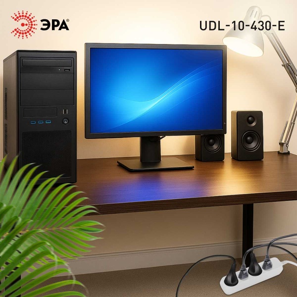 Удлинитель электрический ЭРА UDL-10-430-E Greenline 4 розетки с заземлением 3м ПВС 3x0.75мм2 Б0065061