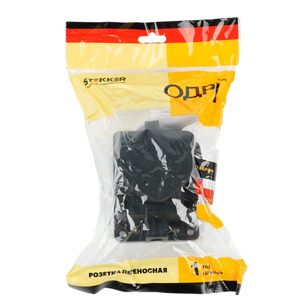 Розетка настенная 1-местная с/з Stekker, RST16-31-44, каучук, 250В, 16А, IP44, черный 39018