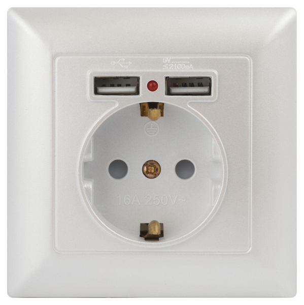 Розетка ЭРА Intro Solo Schuko P+E 16A 250V со шторками 2хUSB перламутровый 4-410-06 Б0053718 Розетка ЭРА Intro Solo Schuko P+E 16A 250V со шторками 2хUSB перламутровый 4-410-06 Б0053718