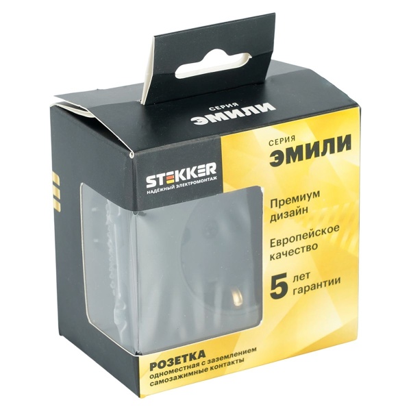 Розетка 1-местная с з/ш, с/з (механизм), СЗК, Stekker, 250В, 16А Эмили, RST16-5110-05ZK, черный уголь, soft touch 50251