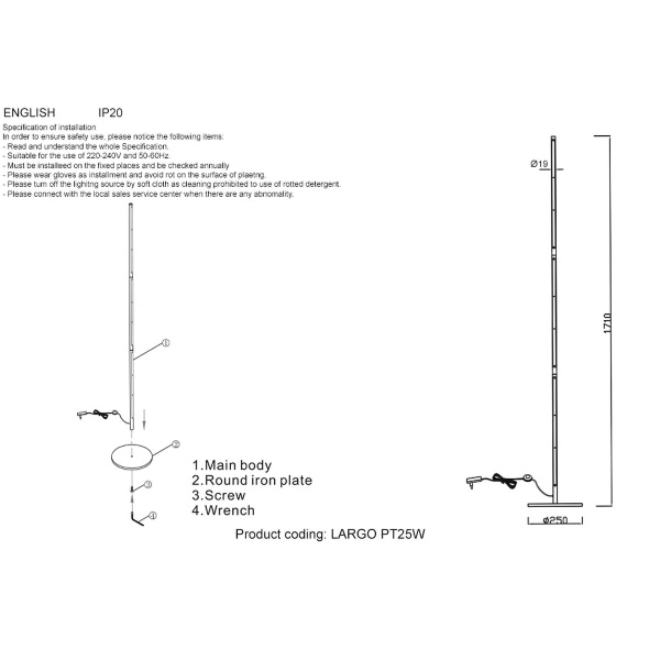 Торшер Crystal Lux Largo PT25W Black