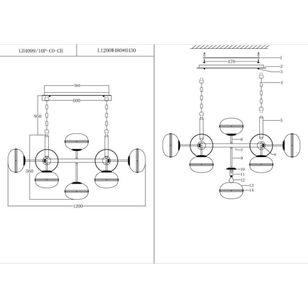 Подвесная люстра Lumien Hall Маркон LH4099/10P-CO-CH