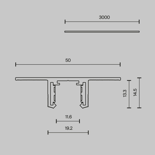 Шинопровод 3м Exility X встраиваемый под ГКЛ 12,5мм Maytoni Technical EXILITY X Busbar trunkings Exility X TRX239-423.12B