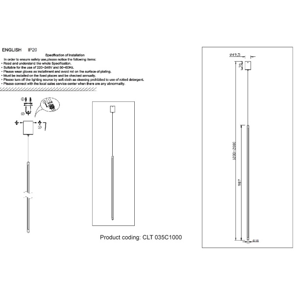 Подвесной светодиодный светильник Crystal Lux CLT 035C1000 GO