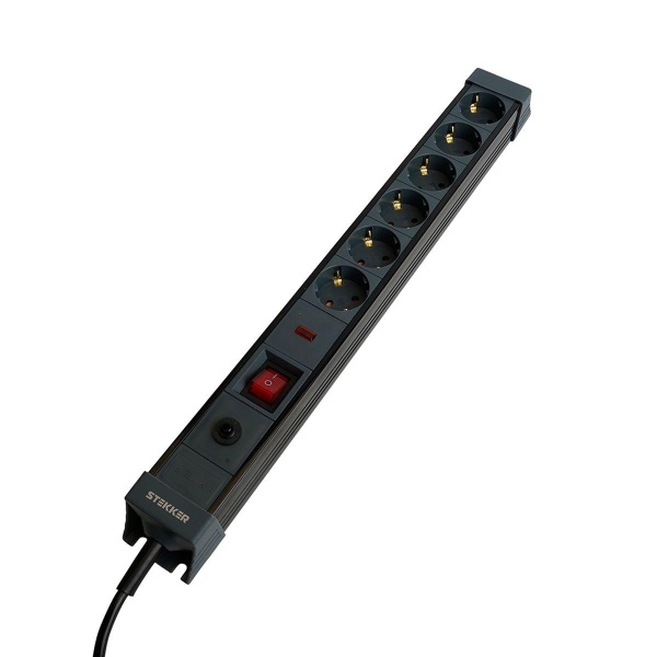 Сетевой фильтр 6-местный с/з Stekker 3x1мм2, 1,8 м, 250В, 16А Techno, HM22-61-02, черный 50159