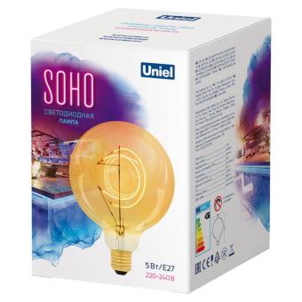 Лампа светодиодная филаментная (UL-00007625) Uniel E27 5W 2250K золотая LED-SF02-5W/SOHO/E27/CW GOLDEN GLS77GO