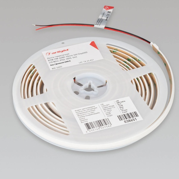 Светодиодная лента герметичная Arlight 10W/m 280LED/m 2835SMD дневной белый 5M RTW-PW-A280-10mm 24V 038651