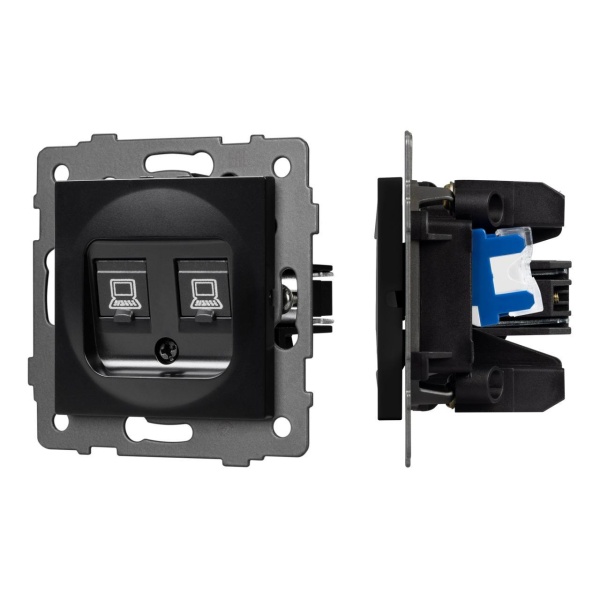 Механизм компьютерной розетки двойной SCT-MPC2-PL-BK-V (RJ-45, CAT6) Arlight 049853