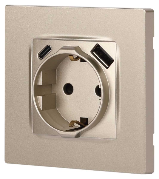 Розетка ЭРА Серия 12 12-4108-04 2P+E 16A-250В со шторками с USB type-A+C 5В-3А шампань Б0067727