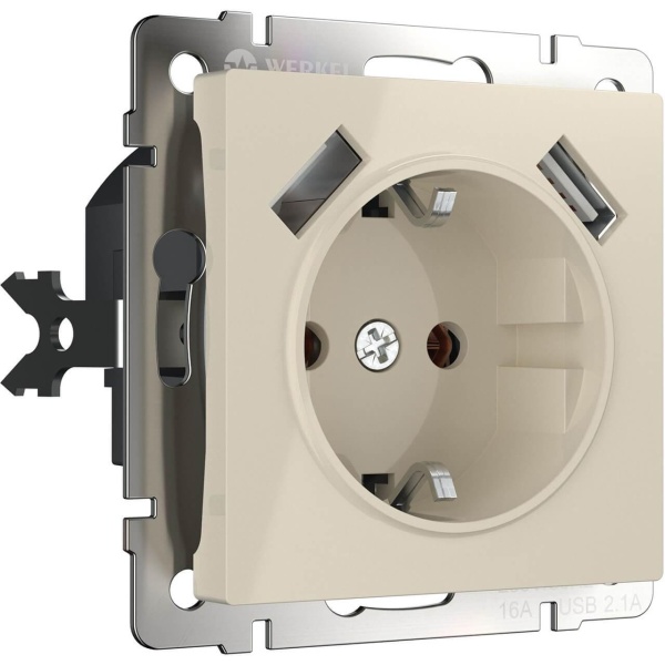 Розетка с заземлением, шторками и USBх2 Werkel слоновая кость W1171503 4690389155833 Розетка с заземлением, шторками и USBх2 Werkel слоновая кость W1171503 4690389155833