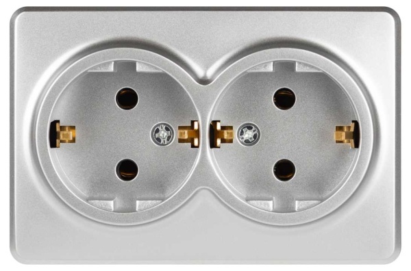 Розетка ЭРА Эксперт 11-2205-03 двойная с заземлением 2х2P+E Schuko IP20 16A-250В ОУ алюминий Б0063046