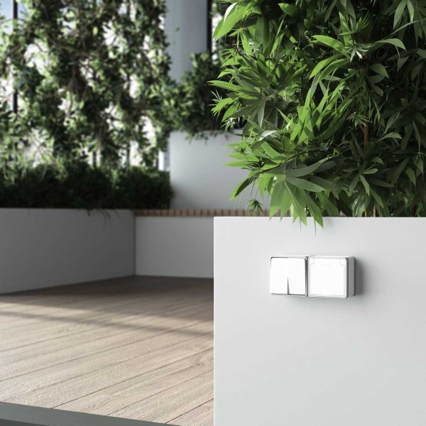 Выключатель Werkel двухклавишный влагозащищенный Gallant белый WL15-03-02 4690389102141