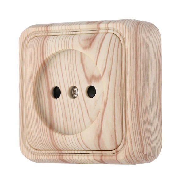 Розетка LK Studio открытой установки без заземляющих контактов с защитными шторками (сосна) 813325