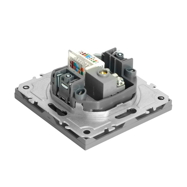Розетка TV + компьютерная RJ-45 (механизм), STEKKER, серия Эмили, RST00-5106-10, платиново-серый, soft touch 49950
