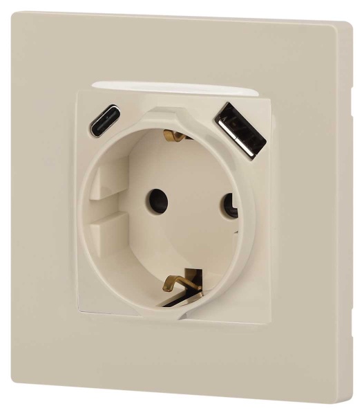Розетка ЭРА Серия 12 12-4108-02 2P+E 16A-250В со шторками с USB type-A+C 5В-3А слоновая кость Б0067731