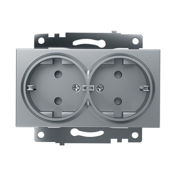 Розетка двойная 2P+PE Stekker Катрин со шторками серебро GLS16-7114-03 39584