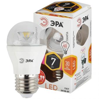 Лампа светодиодная ЭРА E27 7W 2700K прозрачная LED P45-7W-827-E27-Clear