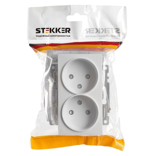Розетка двойная 2P Stekker Катрин со шторками белый GLS10-7113-01 39573
