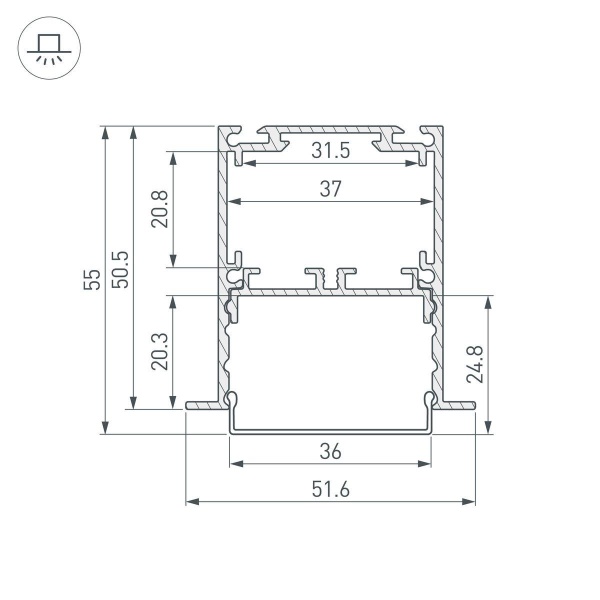 Профиль встраиваемый Arlight SL-Linia52-3L-F-2000 Anod Black 044685
