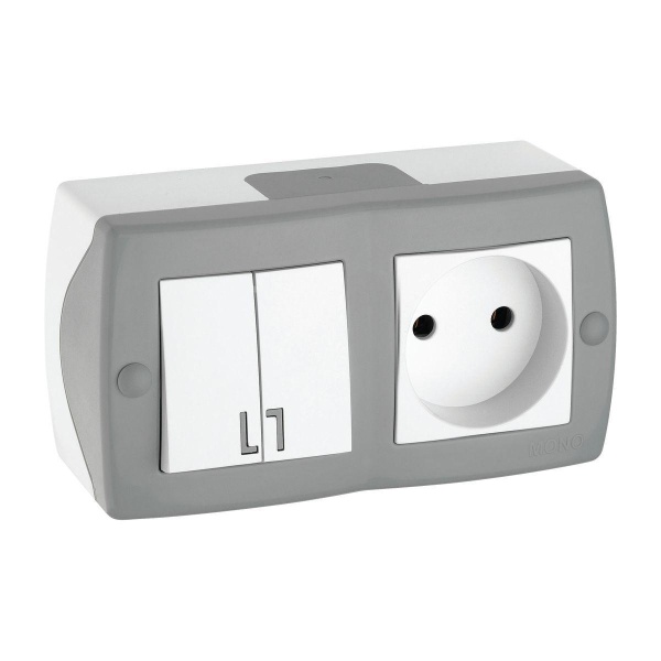 Выключатель - розетка Mono Electric Octans IP20 двухклавишный - 2К бело-серый 104-020001-182 Выключатель - розетка Mono Electric Octans IP20 двухклавишный - 2К бело-серый 104-020001-182