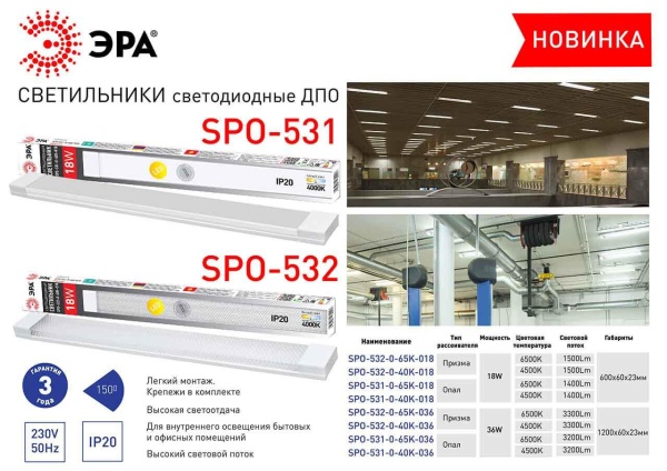 Потолочный светодиодный светильник ЭРА SPO-532-0-40K-018 Б0045362 Потолочный светодиодный светильник ЭРА SPO-532-0-40K-018 Б0045362