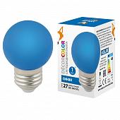 Лампа декоративная светодиодная (UL-00005647) Volpe E27 1W синяя LED-G45-1W/BLUE/E27/FR/С