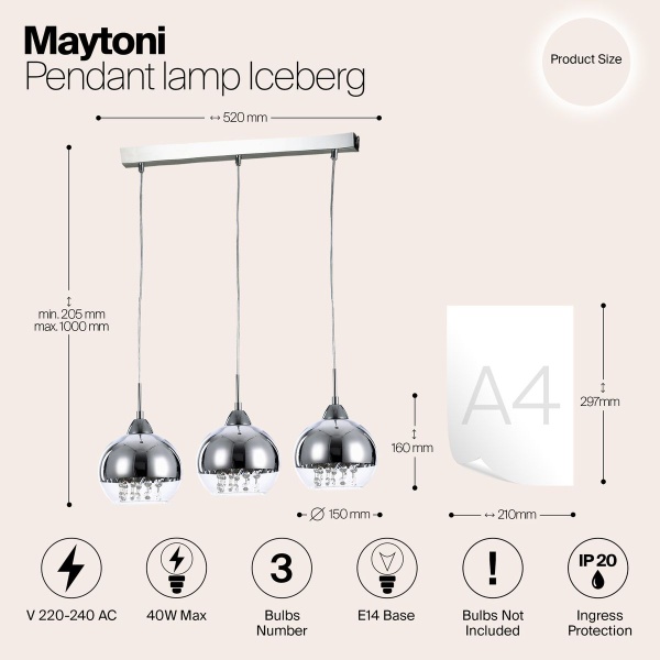 Подвесной светильник Maytoni Iceberg P012-PL-03-N