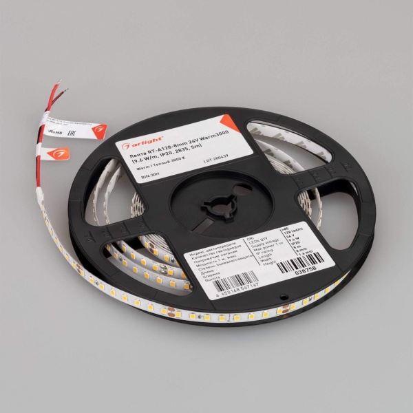 Светодиодная лента Alright 9,6W/m 128LED/m 2835SMD теплый белый 5M 038758