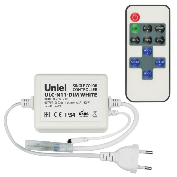 Контроллер для светодиодных одноцветных лент 220В Uniel ULC-N11-Dim White UL-00002277 Контроллер для светодиодных одноцветных лент 220В Uniel ULC-N11-Dim White UL-00002277