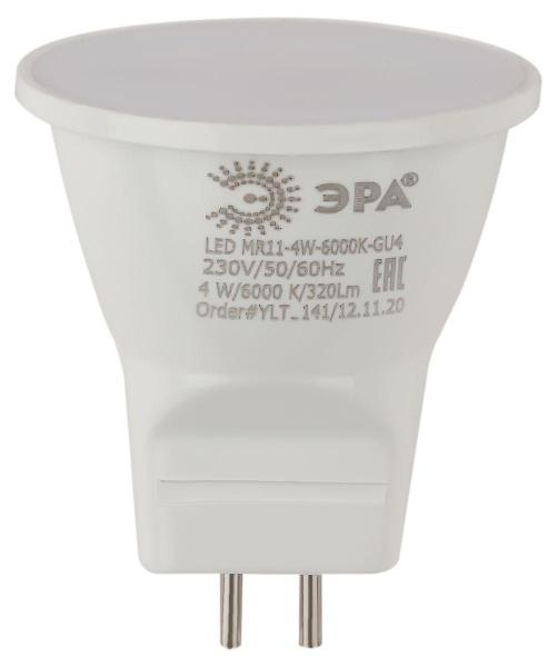 Лампа светодиодная ЭРА GU4 4W 4000K матовая LED MR11-4W-6000K-GU4 Б0049067