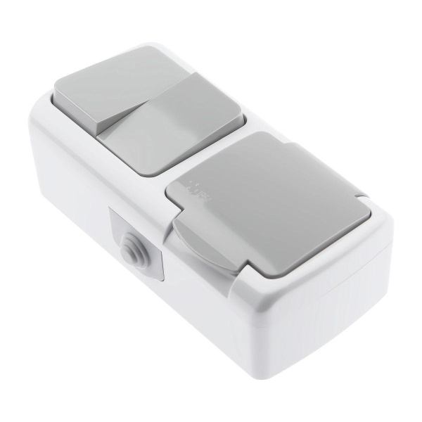 Блок розетка-выключатель двухклавишный ЭРА Intro Atlantic IP54 16/10A 250V с крышкой 5-702-03 Б0050948 Блок розетка-выключатель двухклавишный ЭРА Intro Atlantic IP54 16/10A 250V с крышкой 5-702-03 Б0050948