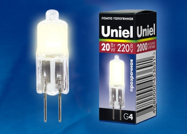Лампа галогенная Uniel G4 20W прозрачная JC-220/20/G4 CL 01822 Лампа галогенная Uniel G4 20W прозрачная JC-220/20/G4 CL 01822