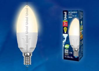 Лампа светодиодная (UL-00002413) E14 7W 3000K матовая LED-C37 7W/WW/E14/FR PLP01WH