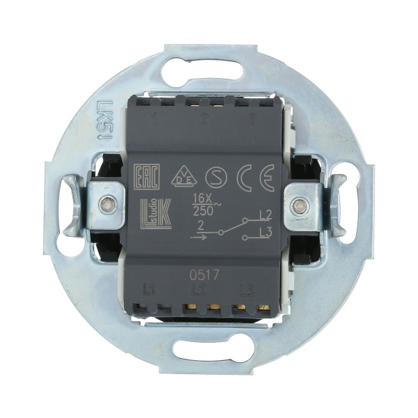 Переключатель LK Studio 1-рычажковый, на 2 направления (схема 6) 16 A, 250 B (черный) Vintage 880808-1