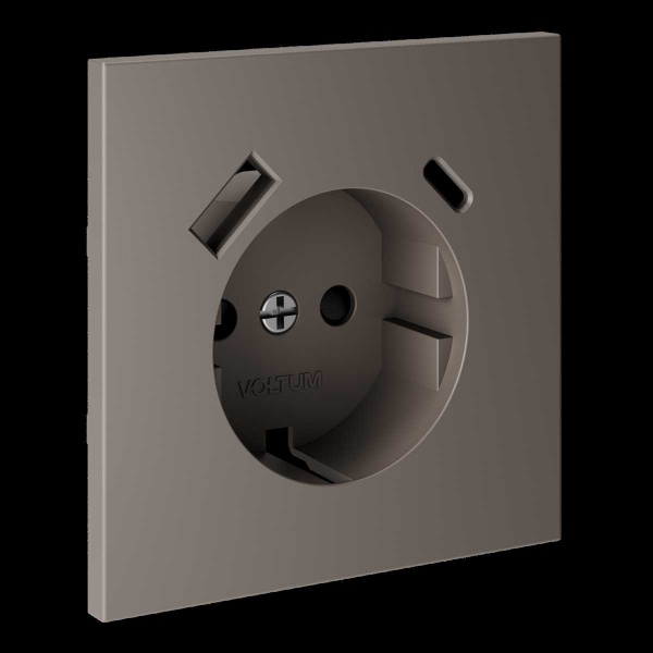 Накладка для розетки с заземлением и защитными шторками, с USB A+C, S70 (капучино) Voltum VLS001014