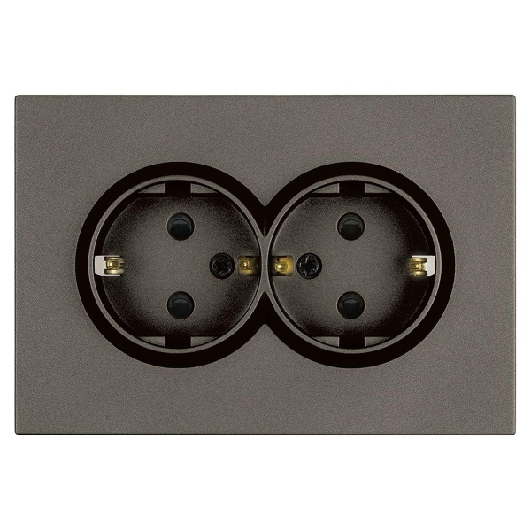 Розетка 2-местная с защитной шторкой, Stekker, с/з, 250В, 16А Эмили, RST16-5114-09, антрацит, soft touch 49934