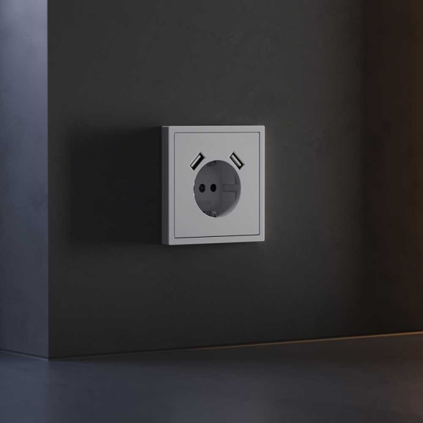 Накладка для розетки с заземлением и защитными шторками, с USB A+A, S70 (серый) Voltum VLS000916