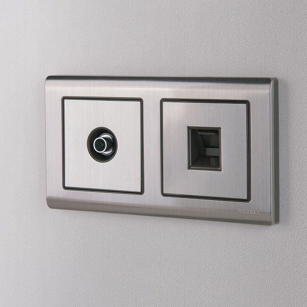 Лицевая панель Werkel розетки RJ45 и RJ11 глянцевый никель WL02-RJ-CP 4690389100406